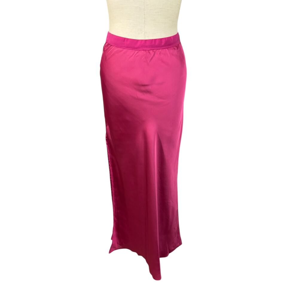 Free People Satin Midi Skirt in Magenta - Picture 4 of 10